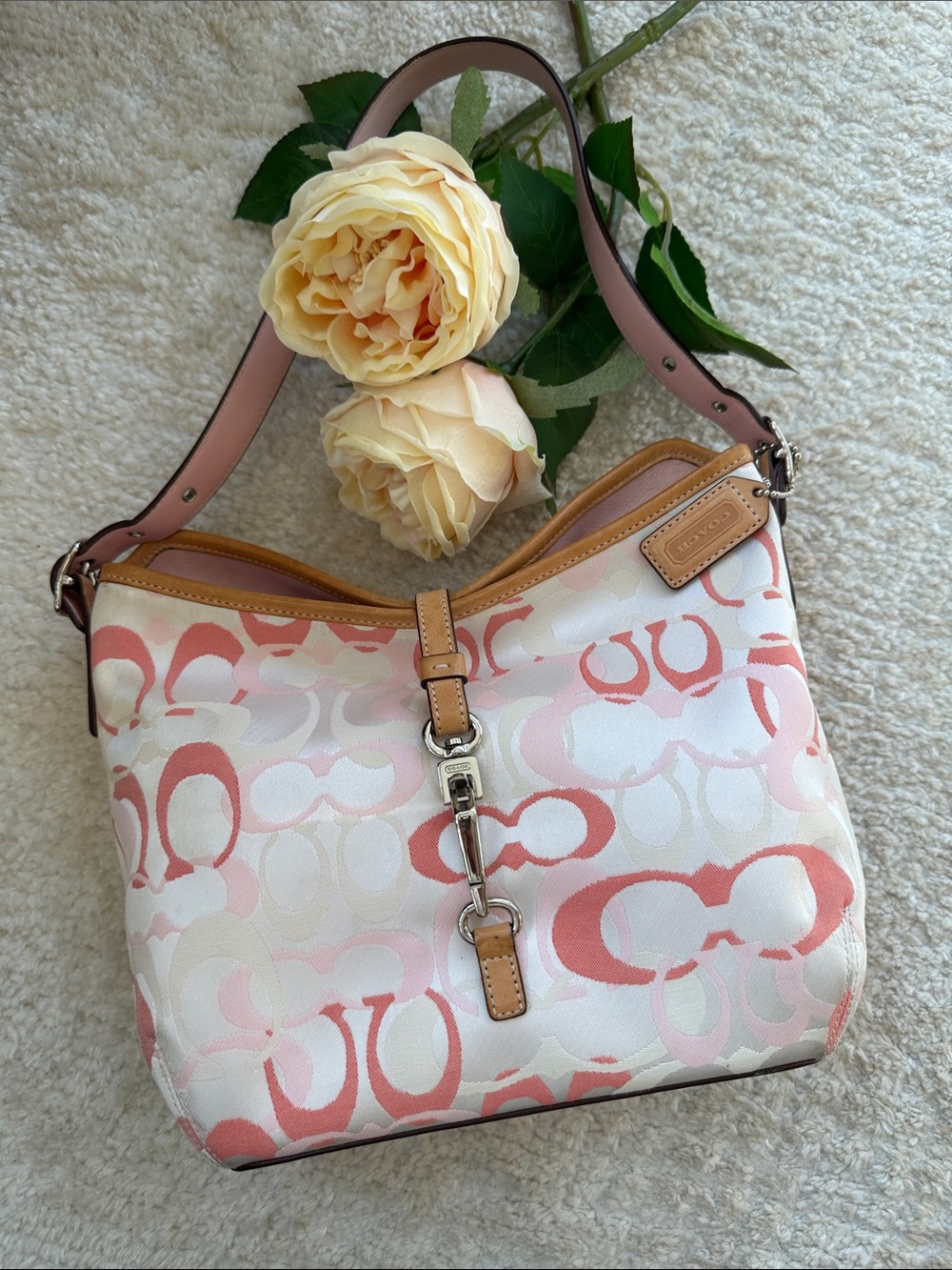 Rare Y2K Coach Pink Signature Optic C Hampton Clip Hobo - Picture 12 of 17